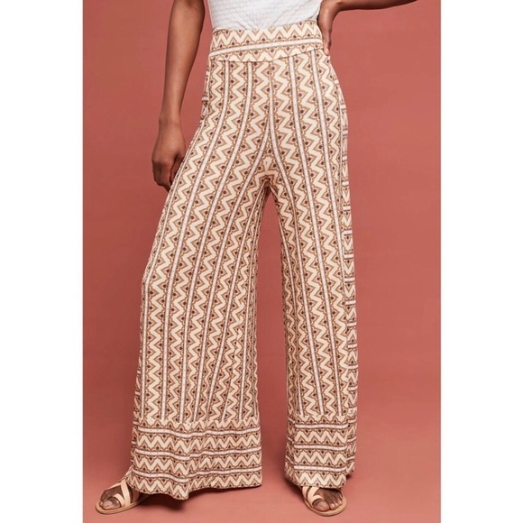 Anthropology Farm Rio Orange Brown Striped Wide Leg Palazzo Pants Size Small - Picture 1 of 10